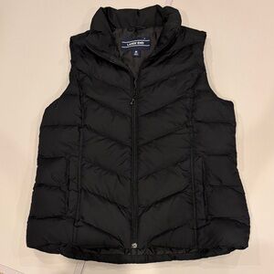 Lands’ End women’s down filled vest M Black snap pockets full zip front EUC